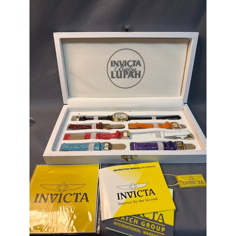 Invicta Baby Lupah Special Edition Watch Set Mother Pearl 7 Leather Straps Box